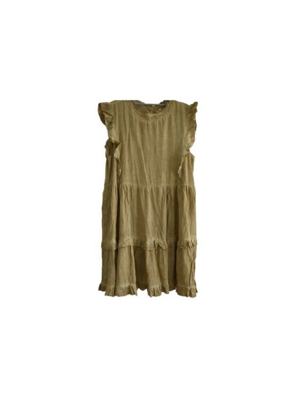 NEW Jodifl Los Angeles Ruffle Sleeveless Tiered Babydoll Dress Tan L Flowy Boho
